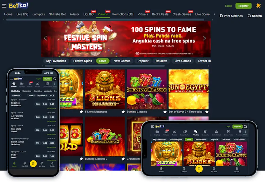 Betika Casino desktop and Mobile Screenshot
